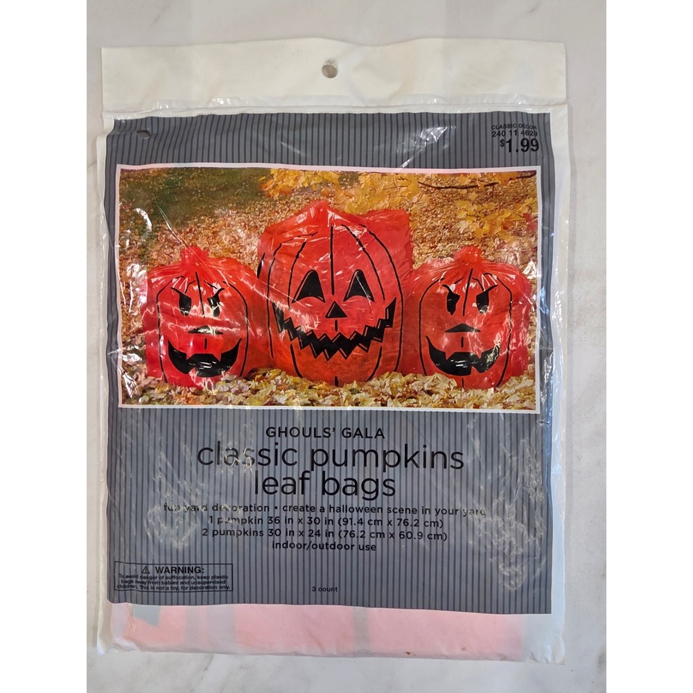 Y2K Halloween Spooky Vintage Leaf Bags Jack-O-Lantern 3ct Ghouls Orange